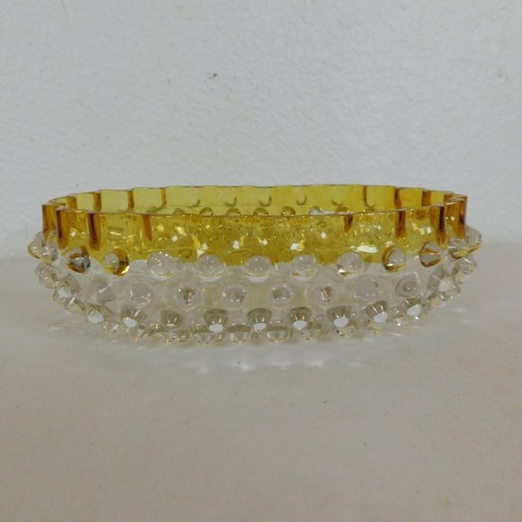 Hobbs Brockunier 323 Yellow Frances Dew Drop Hobnail Ware 7 in Oval Bowl FLAW - Picture 3 of 12